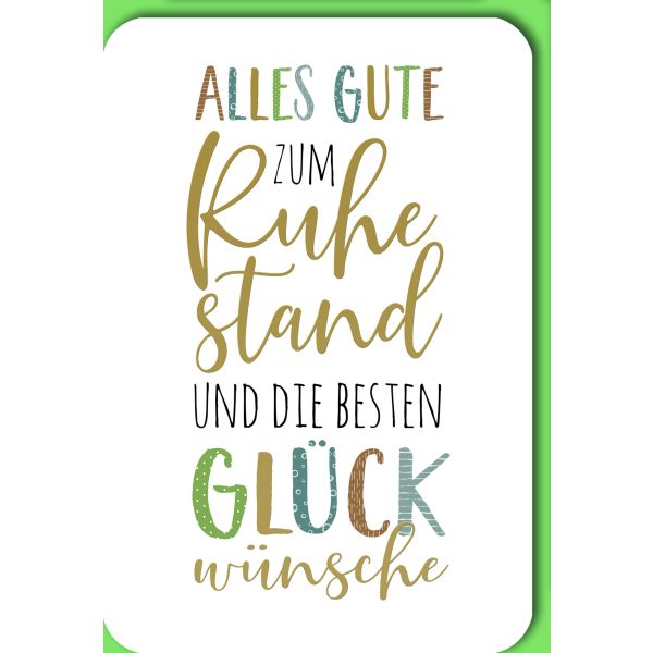 Ruhestand Glückwunschkarte mit Briefumschlag Großer Schriftzug