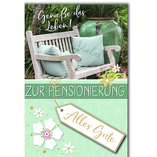Pensionierung Glückwunschkarte mit Briefumschlag Relax, Bank
