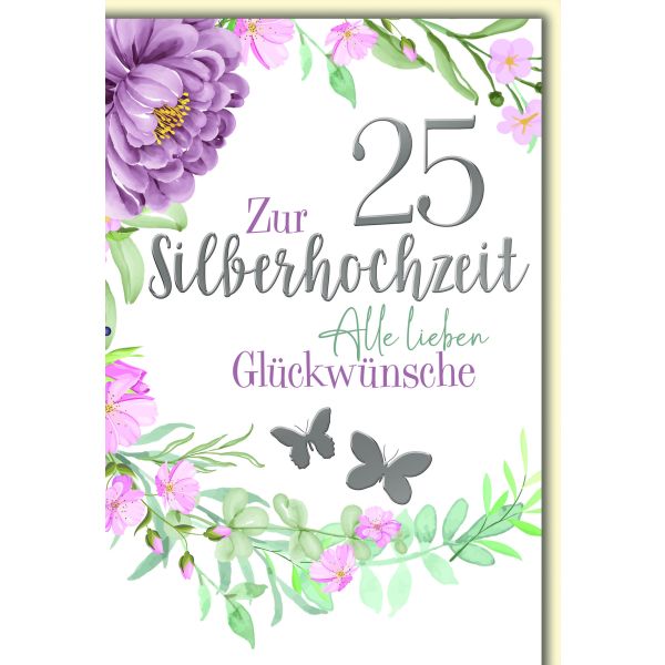 Silberhochzeit Glückwunschkarte mit Briefumschlag Girlande und Schmetterlinge