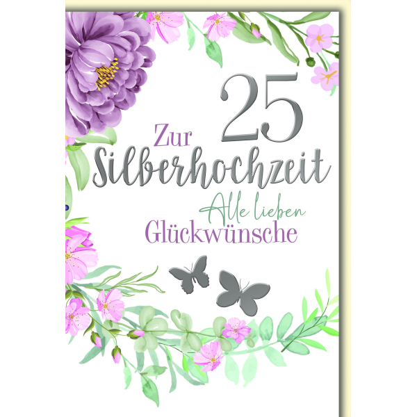 Silberhochzeit Glückwunschkarte mit Briefumschlag Girlande und Schmetterlinge