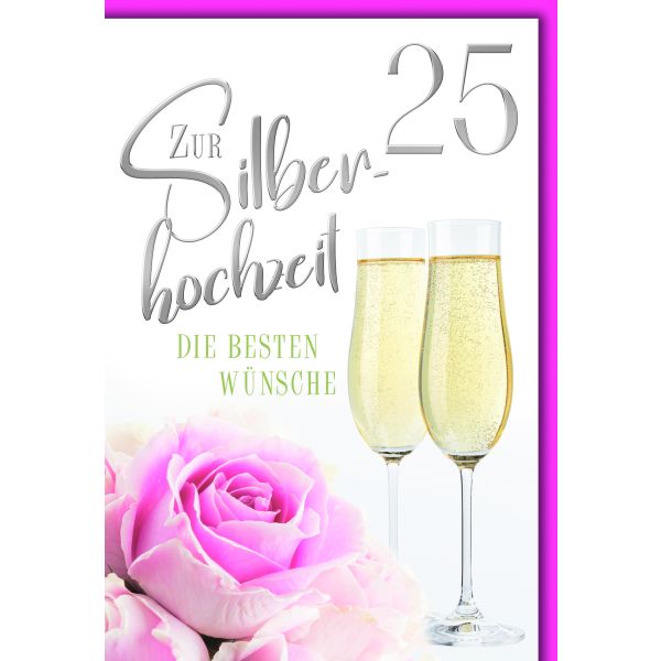 Silberhochzeit Glückwunschkarte mit Briefumschlag Silberhochzeit - 2 Sektgläser