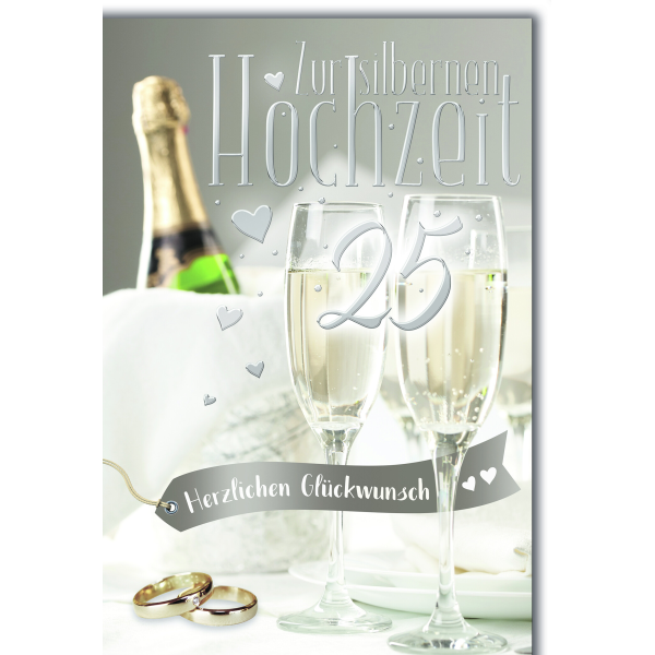 Silberhochzeit Glückwunschkarte mit Briefumschlag Sektgläser, Falsche