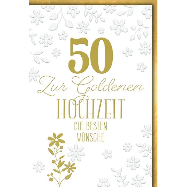 Goldhochzeit Glückwunschkarte mit Briefumschlag 50 in gold groß