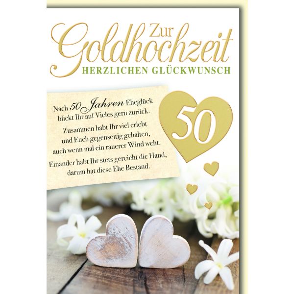 Goldhochzeit Glückwunschkarte mit Briefumschlag Holzherzen