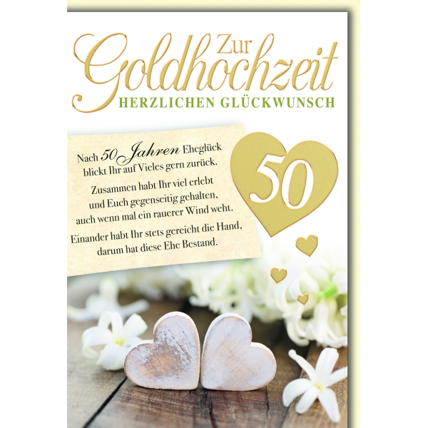 Goldhochzeit Glückwunschkarte mit Briefumschlag Holzherzen