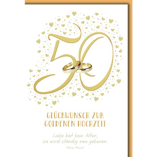 Goldhochzeit Glückwunschkarte mit Briefumschlag Goldene 50 mit Eheringen