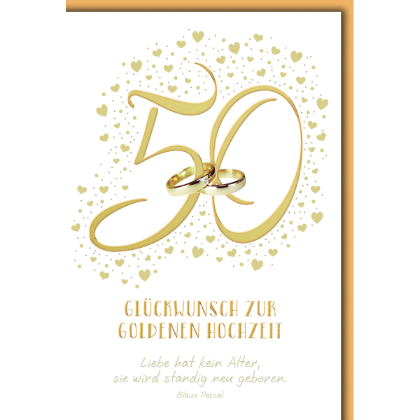 Goldhochzeit Glückwunschkarte mit Briefumschlag Goldene 50 mit Eheringen