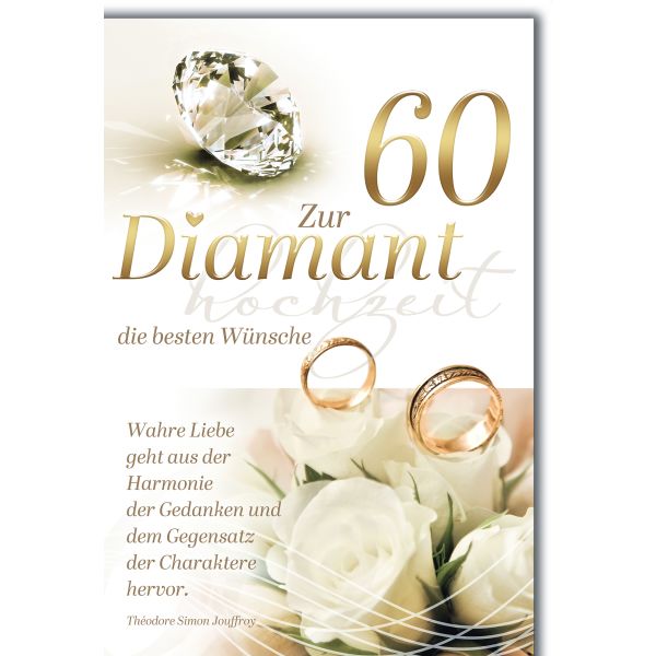 Diamanthochzeit Glückwunschkarte mit Briefumschlag Rosen und Ringe