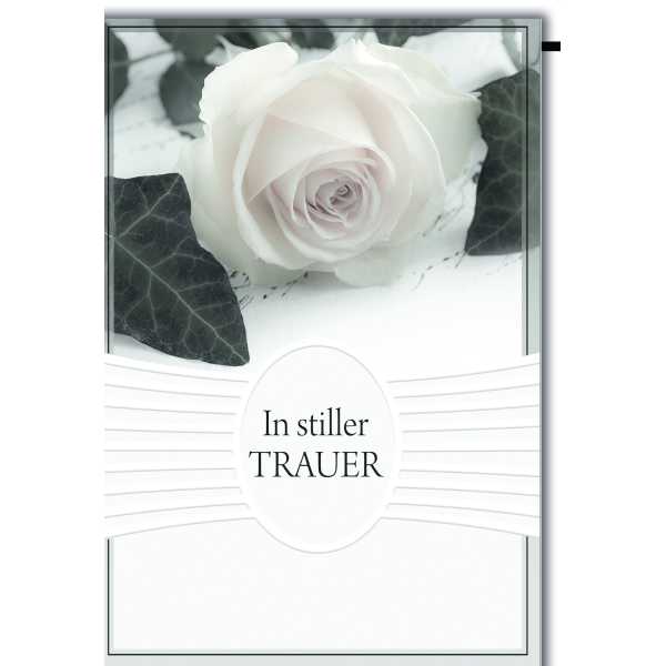Trauer Beileid Kondolenzkarte mit Umschlag In stiller Trauer, Weiße Rose, Efeu
