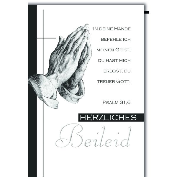Trauer Beileid Kondolenzkarte mit Umschlag Herzliches Beileid, Betende Hände
