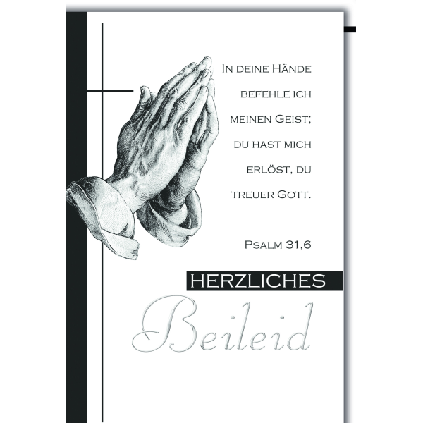 Trauer Beileid Kondolenzkarte mit Umschlag Herzliches Beileid, Betende Hände