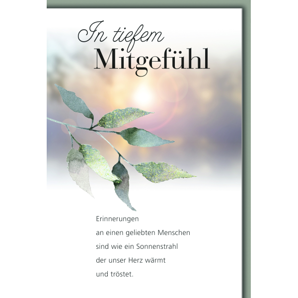 Trauer Beileid Kondolenzkarte mit Umschlag Ast, Glitzer Blätter