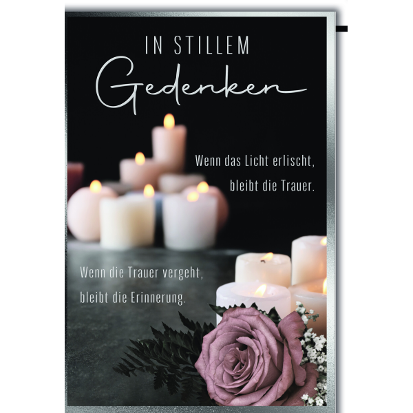 A Trauer Beileid Kondolenzkarte mit Umschlag In stillem Gedenken, Kerzen und Rose