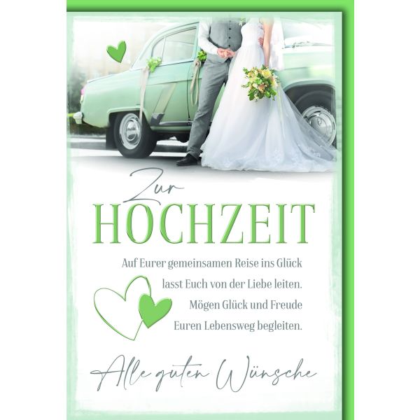 Hochzeit Glückwunschkarte mit Briefumschlag Paar vor Oldtimer