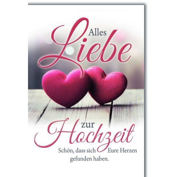 Hochzeit Glückwunschkarte mit Briefumschlag Alles Liebe mit roten Herzen