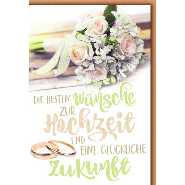 Hochzeit Glückwunschkarte mit Briefumschlag Rosen und Ringe