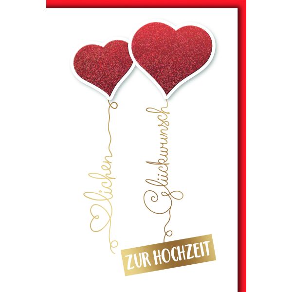 Hochzeit Glückwunschkarte mit Briefumschlag Rote Herzenluftballons