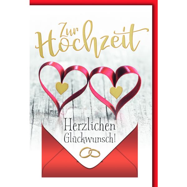 Hochzeit Geldkarte Glückwunschkarte mit Briefumschlag Zwei rote Herzen