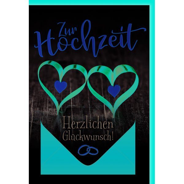 Hochzeit Geldkarte Glückwunschkarte mit Briefumschlag Zwei rote Herzen