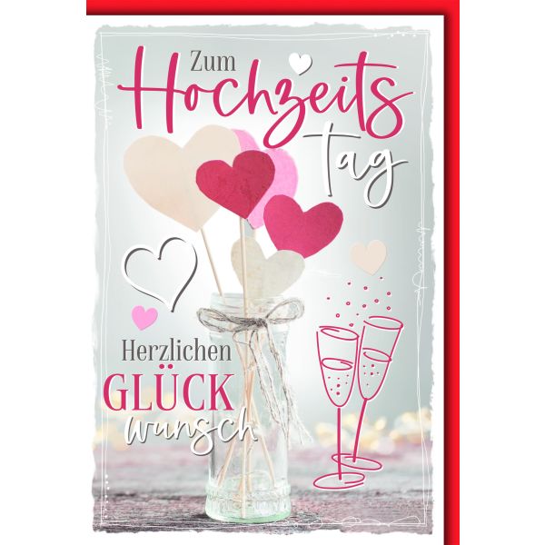 Hochzeitstag Glückwunschkarte mit Briefumschlag Herzen in rot und braun