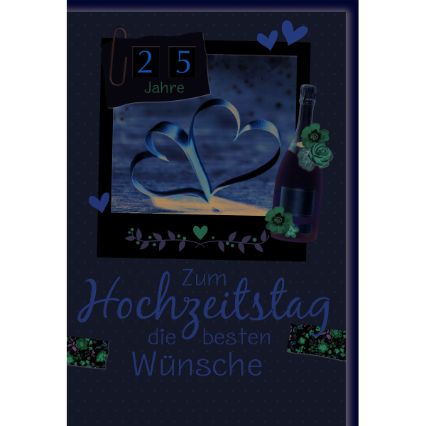 Hochzeitstag Glückwunschkarte mit Briefumschlag Zahlenstreifen, Sekt und Herzen