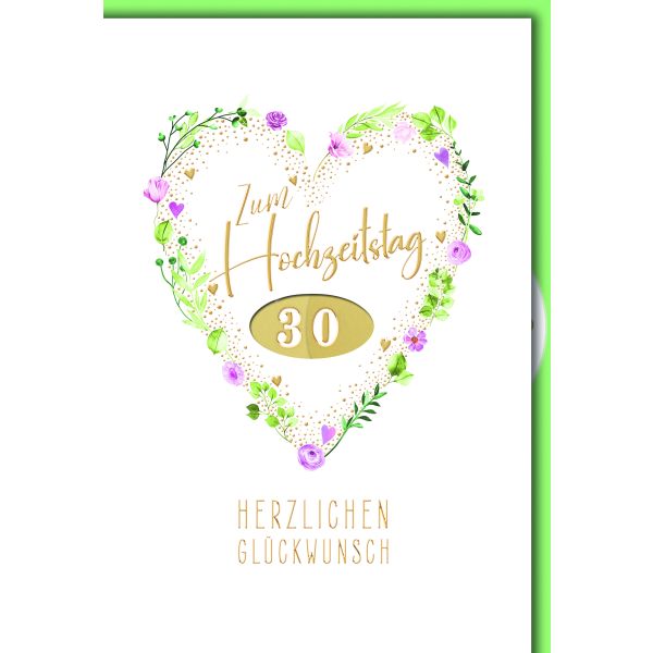 Hochzeitstag Glückwunschkarte mit Briefumschlag Drehrad, Zartes Herz aus Blumen