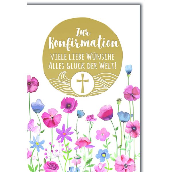 Konfirmation Glückwunschkarte mit Briefumschlag Zarte Blumen in Rottönen