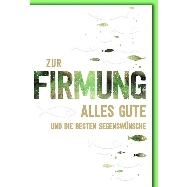 Firmung Glückwunschkarte mit Briefumschlag Fische in grün