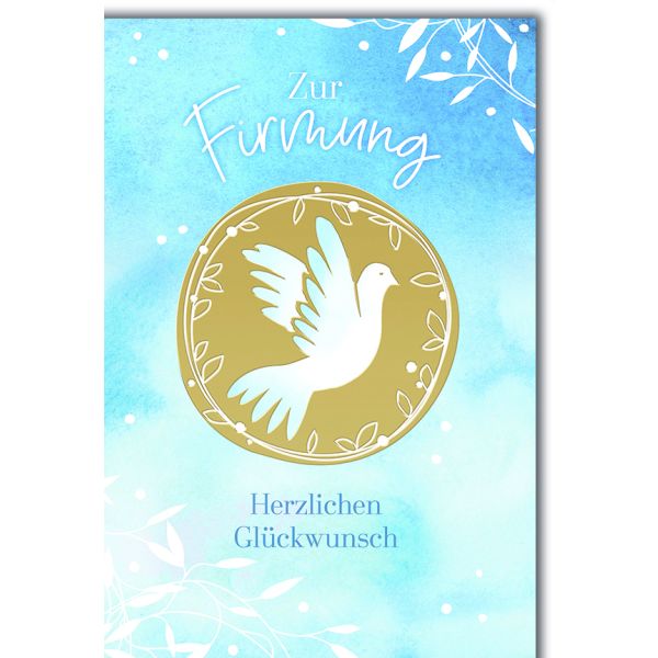 Firmung Glückwunschkarte mit Briefumschlag Goldener Kreis mit Taube