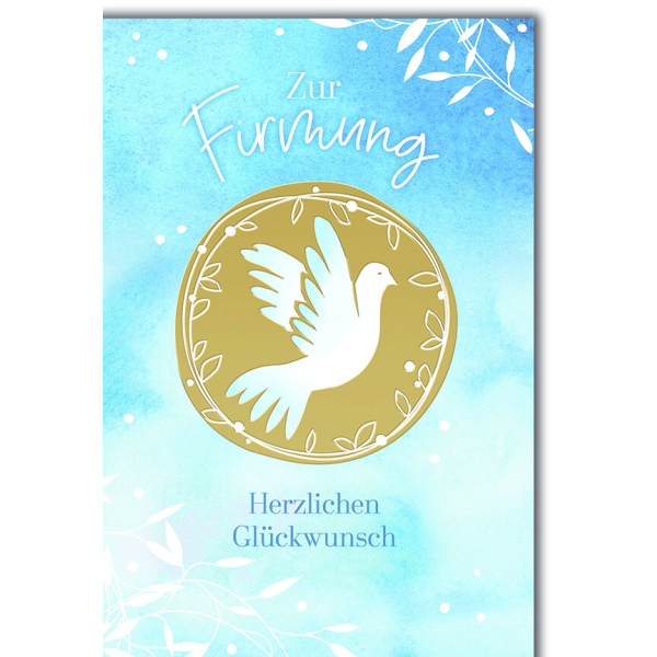 Firmung Glückwunschkarte mit Briefumschlag Goldener Kreis mit Taube