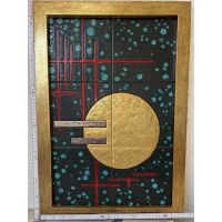 Kachelbild in goldenem Rahmen mit Blattgold graphisch...