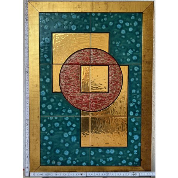 Kachelbild in goldenem Rahmen mit Blattgold graphisch goldene Rechtecke Goldbach