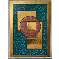 Kachelbild in goldenem Rahmen mit Blattgold graphisch...