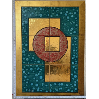 Kachelbild in goldenem Rahmen mit Blattgold graphisch...