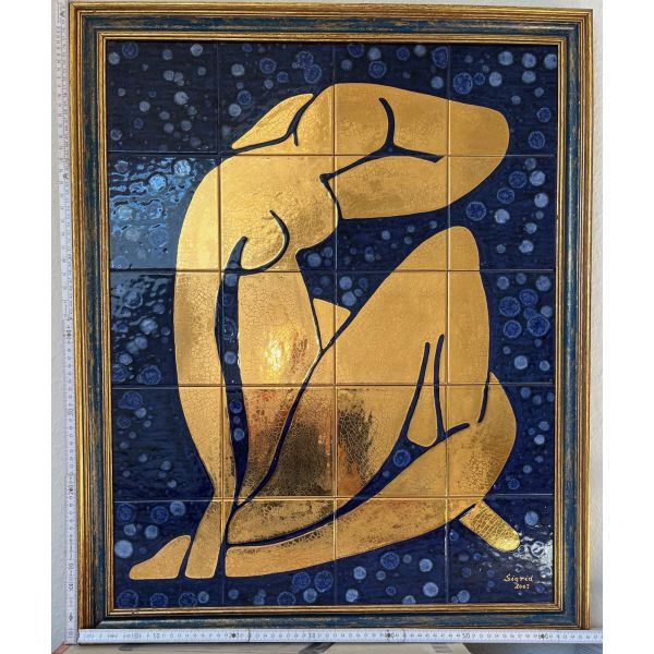 Kachelbild Goldene Frau mit Blattgold in hochwertigem Rahmen Goldbach Sigrid