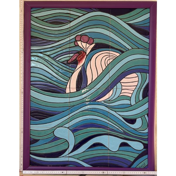 Kachelbild Schwan Wellen abstrakt mit hochwertigem Rahmen Goldbach Sigrid