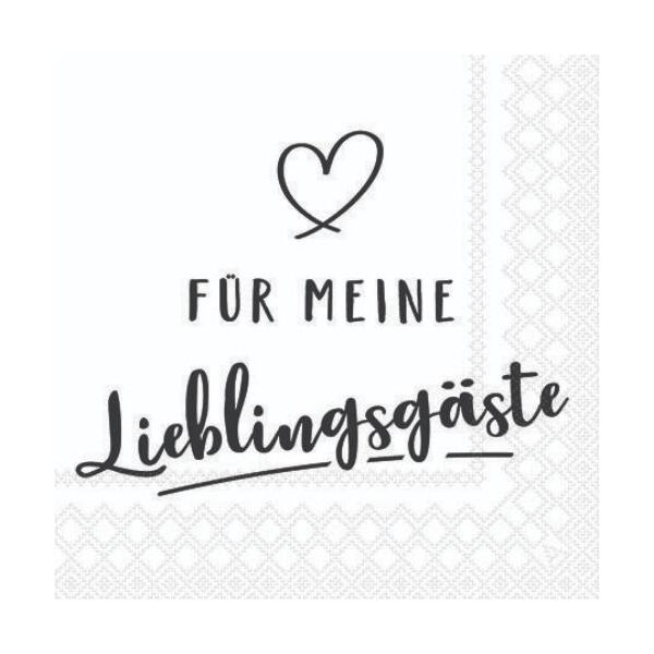 Servietten Cocktail 25x25cm 3-Lagig 20 Servietten Herz Lieblingsgäste Napkin 25 Für meine Lieblingsgäste