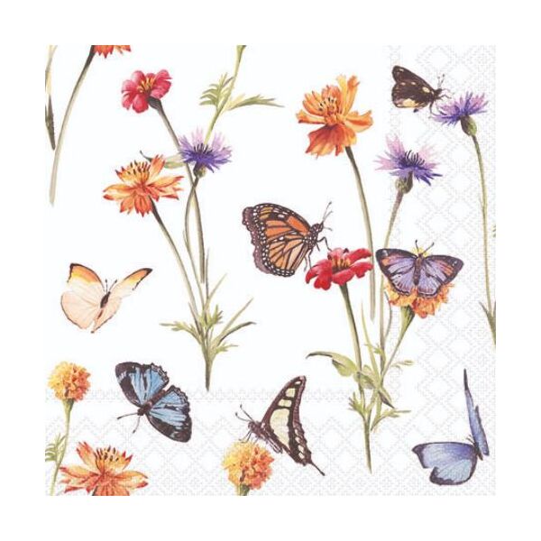 Servietten Cocktail 25x25cm 3-Lagig 20 Servietten Schmetterlingsgarten Napkin 25 Butterfly garden white