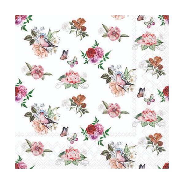Servietten Cocktail 25x25cm 3-Lagig 20 Servietten Röschen Napkin 25 Charlotte white