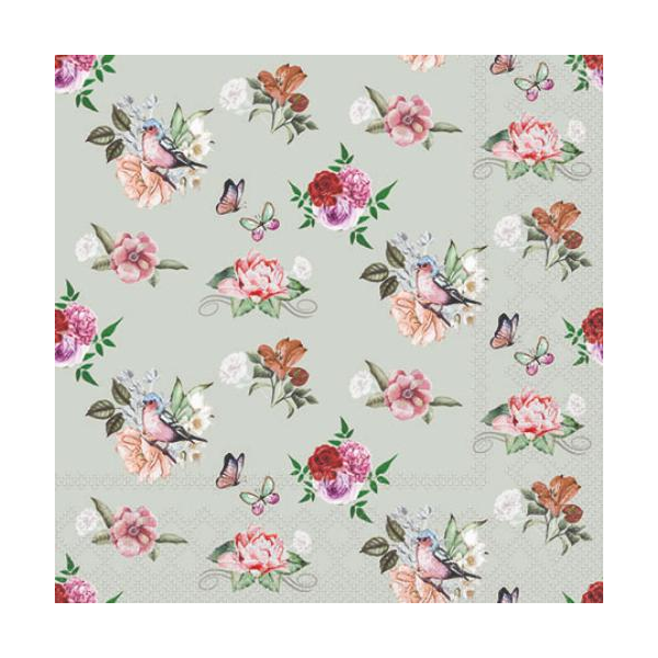 Servietten Cocktail 25x25cm 3-Lagig 20 Servietten Röschen grau Napkin 25 Charlotte stone