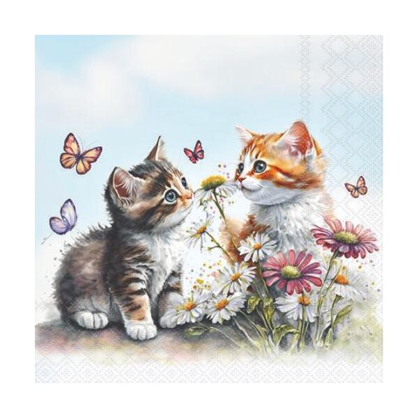 Servietten Cocktail 25x25cm 3-Lagig 20 Servietten Kleine Katzen Napkin 25 Kittens in flower field