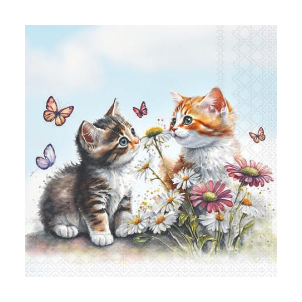 Servietten Cocktail 25x25cm 3-Lagig 20 Servietten Kleine Katzen Napkin 25 Kittens in flower field