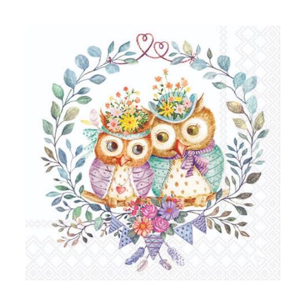 Servietten Cocktail 25x25cm 3-Lagig 20 Servietten Verliebte Eulen Napkin 25 Owl couple in love