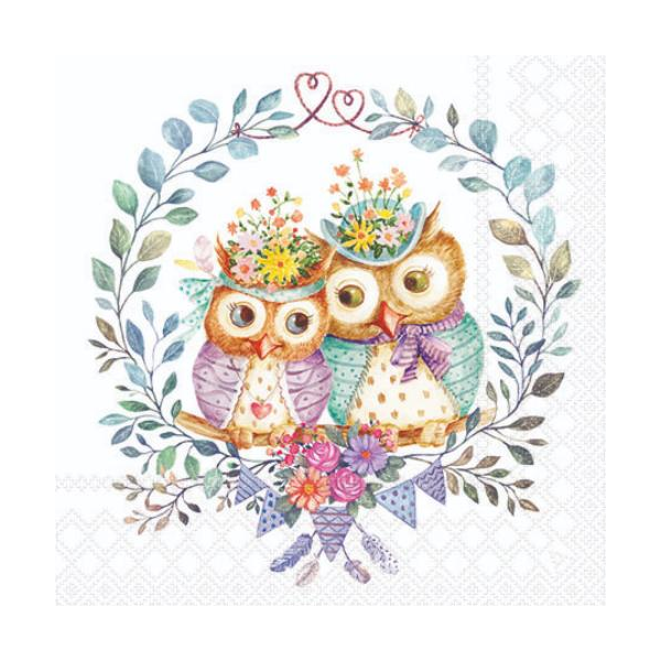 Servietten Cocktail 25x25cm 3-Lagig 20 Servietten Verliebte Eulen Napkin 25 Owl couple in love