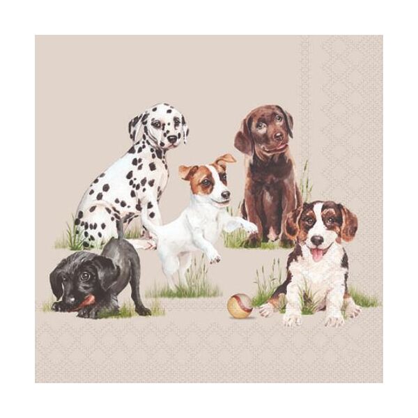 Servietten Cocktail 25x25cm 3-Lagig 20 Servietten Hunde Welpen Rassen Napkin 25 Playing puppies