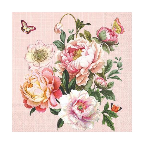 Servietten Cocktail 25x25cm 3-Lagig 20 Servietten Rosenstrauch rosa Napkin 25 Peony bouquet