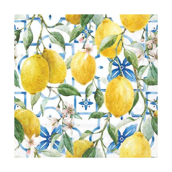 Servietten Cocktail 25x25cm 3-Lagig 20 Servietten Mediterrane Zitronen Napkin 25 Mediterranean lemons