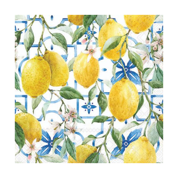 Servietten Cocktail 25x25cm 3-Lagig 20 Servietten Mediterrane Zitronen Napkin 25 Mediterranean lemons