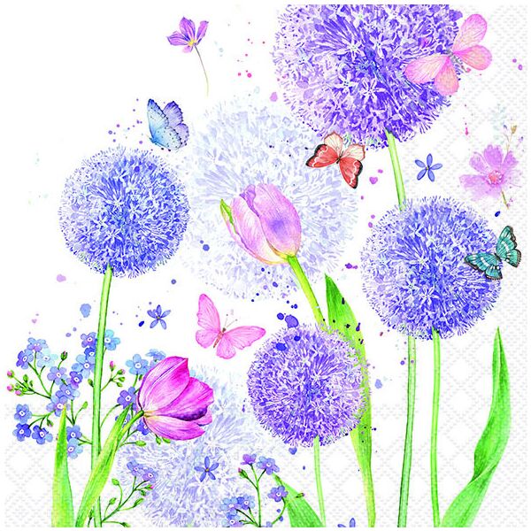 Servietten Lunch 33x33cm 3-Lagig 20 Servietten Pusteblumen Schmetterlinge Napkin 33 Flower beauty