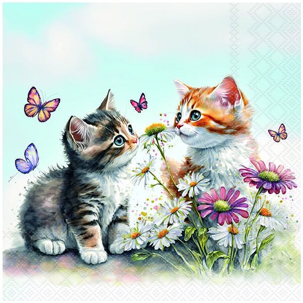 Servietten Lunch 33x33cm 3-Lagig 20 Servietten Kleine Katzen Napkin 33 Kittens in flower field